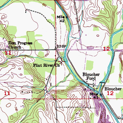 Topographic Map of Flint River Church, AL