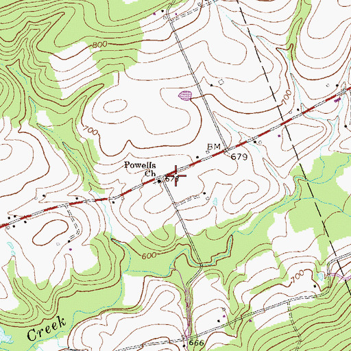 Topographic Map of Powells Church, PA