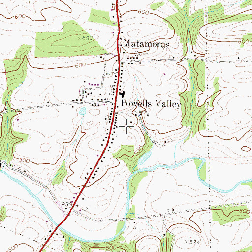 Topographic Map of Powells Valley, PA