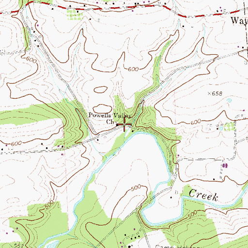 Topographic Map of Powells Valley Church, PA