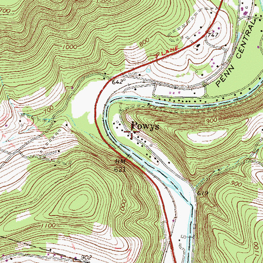 Topographic Map of Powys, PA