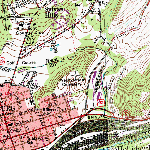 Topographic Map of Prebyterian Cemetery, PA