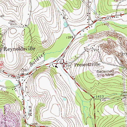 Topographic Map of Prescottville, PA