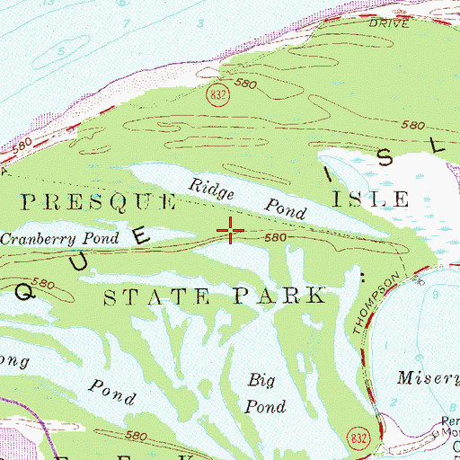 Topographic Map of Presque Isle State Park, PA