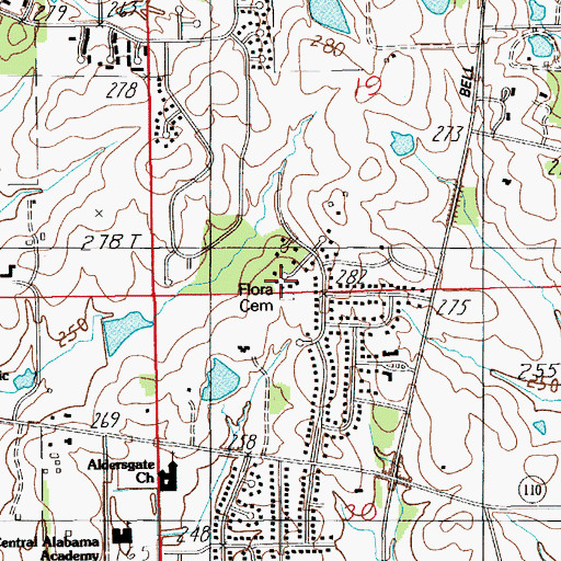 Topographic Map of Flora Cemetery, AL