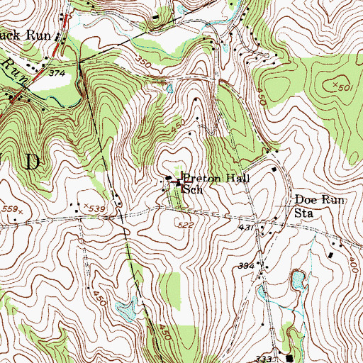 Topographic Map of Preton Hall School, PA