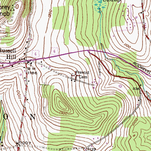 Topographic Map of Prevost Cemetery, PA