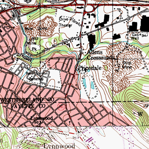 Topographic Map of Pricedale, PA