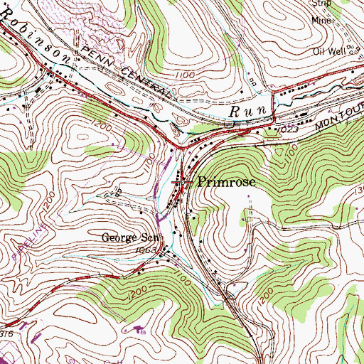 Topographic Map of Primrose, PA
