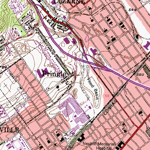 Topographic Map of Pringle, PA