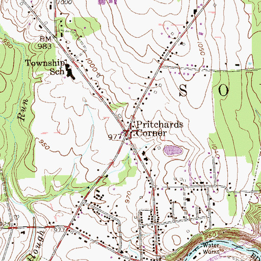 Topographic Map of Pritchards Corner, PA