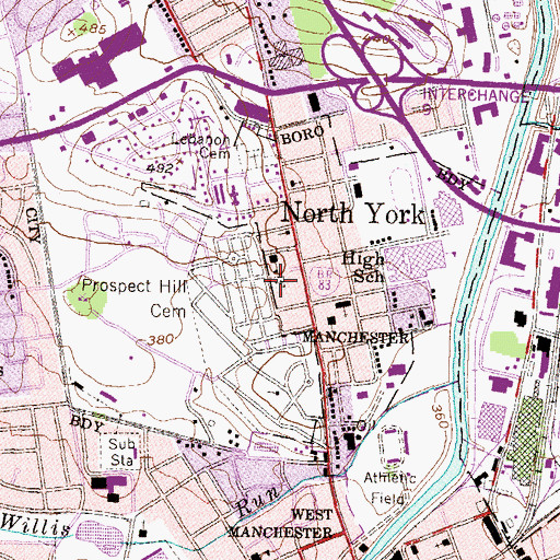 Topographic Map of Prospect Hill Cemetery, PA