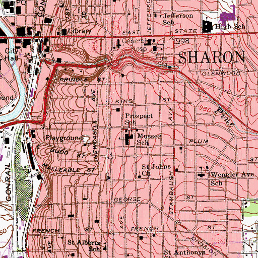 Topographic Map of Prospect School, PA