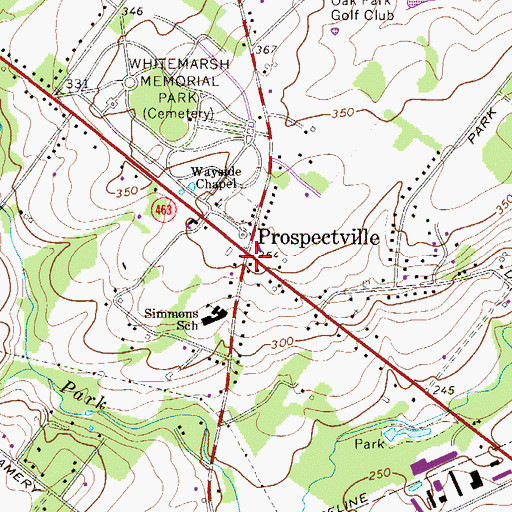 Topographic Map of Prospectville, PA