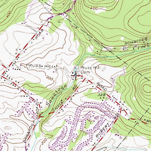 Topographic Map of Pruss Hill Dam, PA
