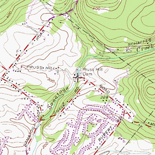 Topographic Map of Pruss Hill Dam, PA