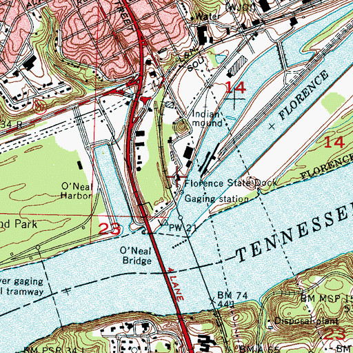 Topographic Map of Florence State Dock, AL