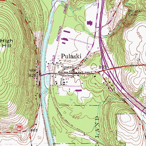 Topographic Map of Pulaski, PA