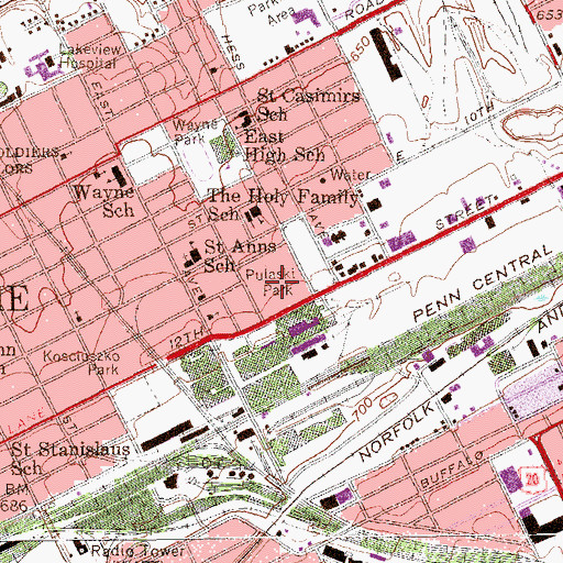 Topographic Map of Pulaski Park, PA
