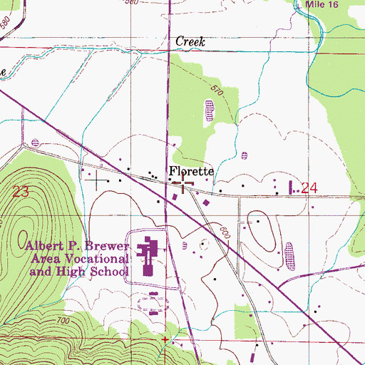 Topographic Map of Florette, AL