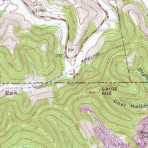 Topographic Map of Pumpkin Run, WV