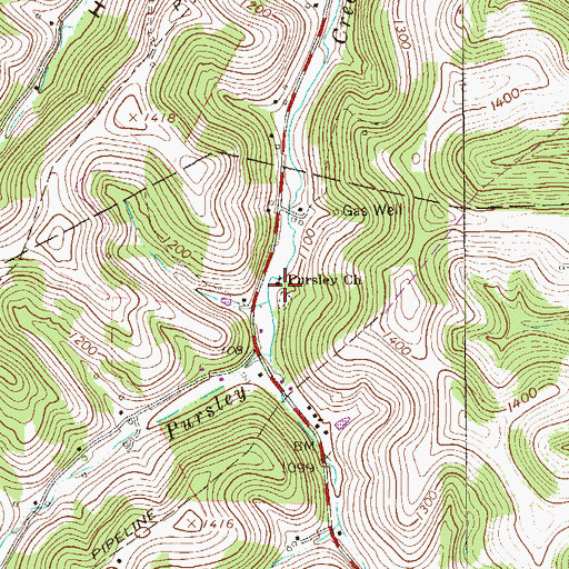 Topographic Map of Pursley Church, PA