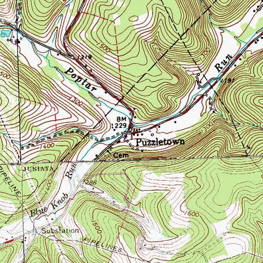 Topographic Map of Puzzletown, PA