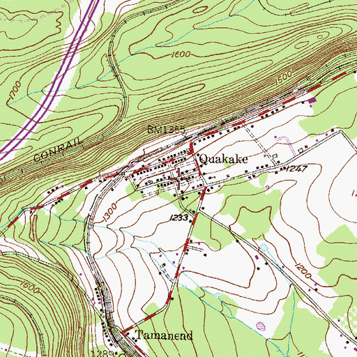 Topographic Map of Quakake, PA