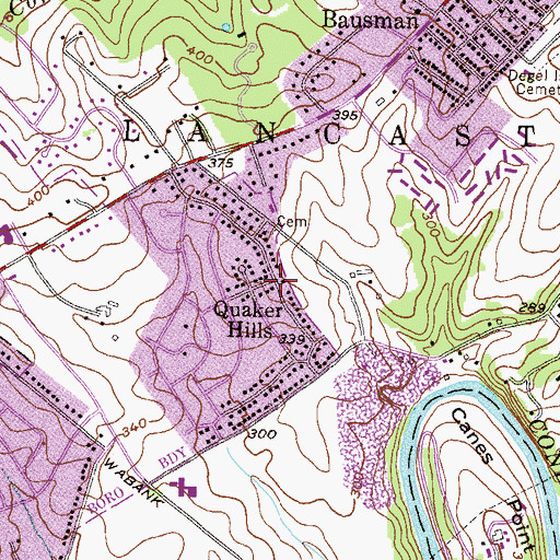 Topographic Map of Quaker Hills, PA