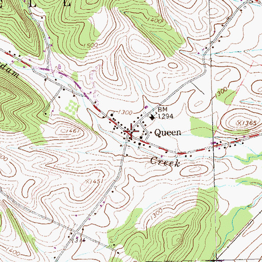Topographic Map of Queen, PA