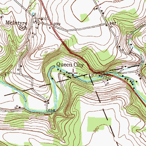 Topographic Map of Queen City, PA