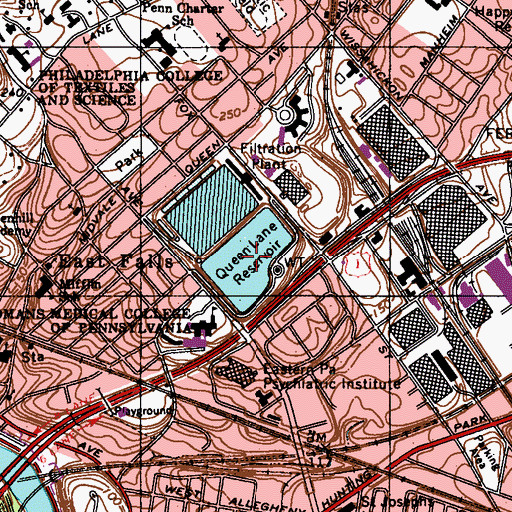Topographic Map of Queen Lane Reservoir, PA
