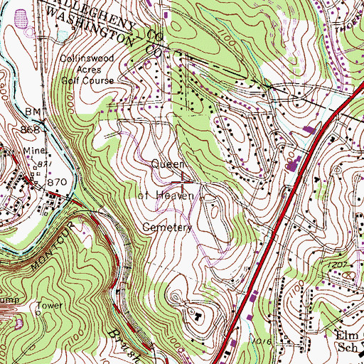 Topographic Map of Queen of Heaven Cemetery, PA