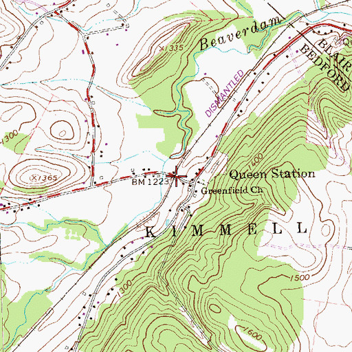 Topographic Map of Queen Station, PA