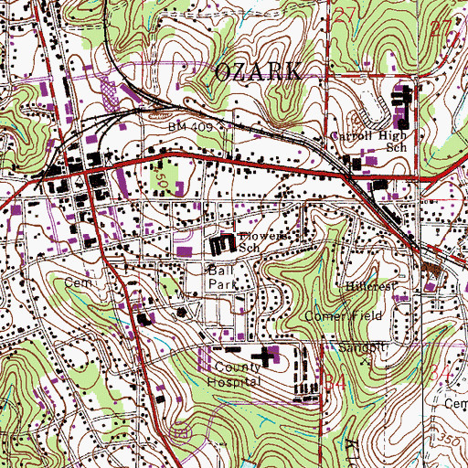 Topographic Map of Flowers School, AL