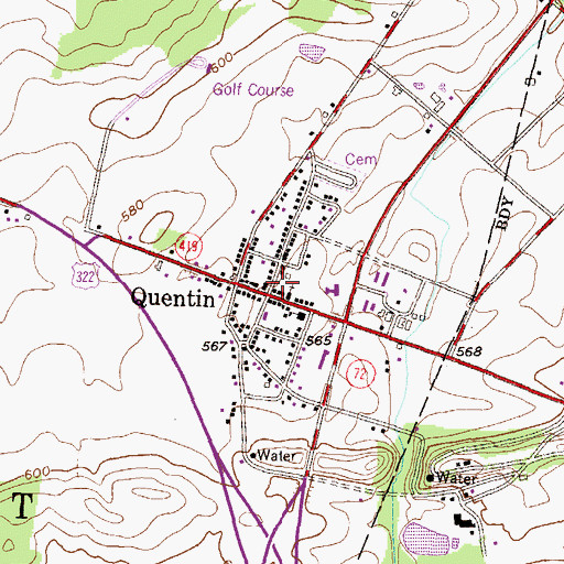 Topographic Map of Quentin, PA