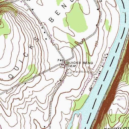 Topographic Map of Quicks Bend Cemetery, PA