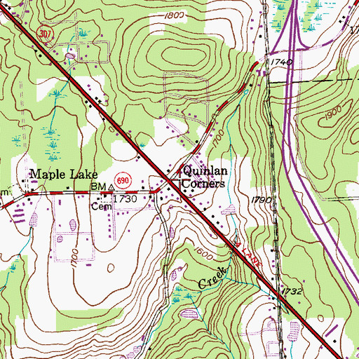 Topographic Map of Quinlan Corners, PA