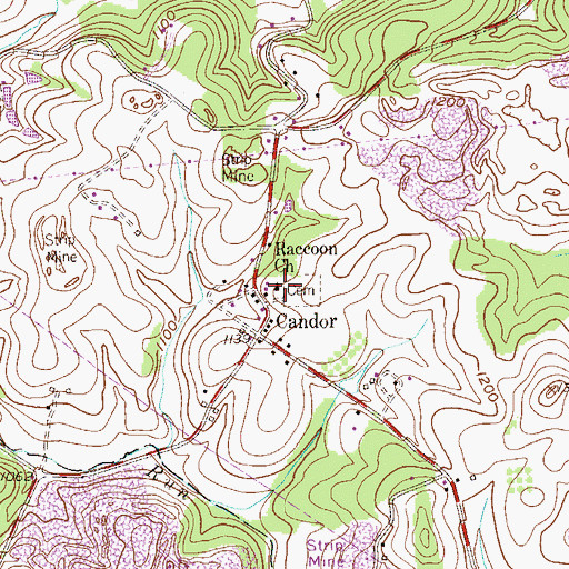 Topographic Map of Raccoon Church, PA