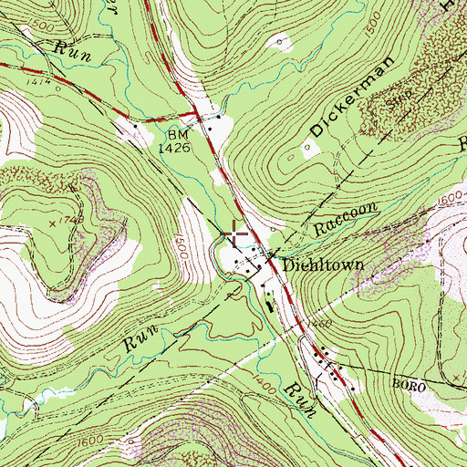 Topographic Map of Raccoon Run, PA