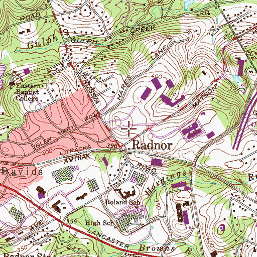 Topographic Map of Radnor, PA