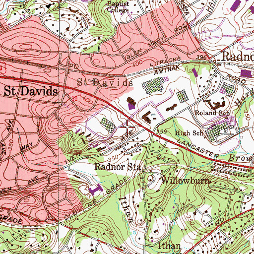 Topographic Map of Radnor Station, PA