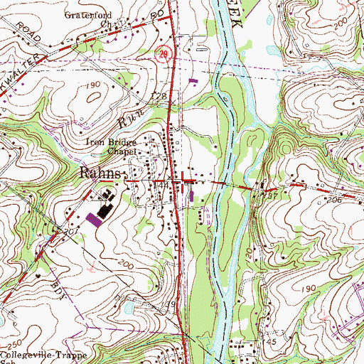 Topographic Map of Rahns, PA