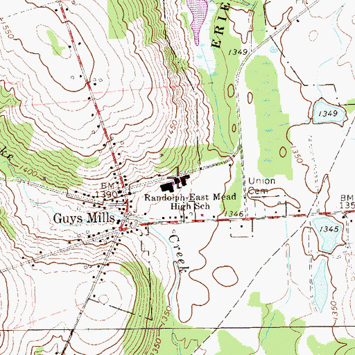 Topographic Map of Randolph-East Mead High School, PA