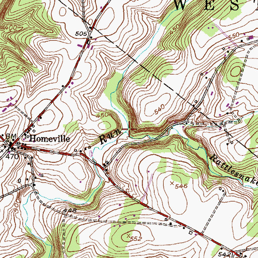 Topographic Map of Rattlesnake Run, PA