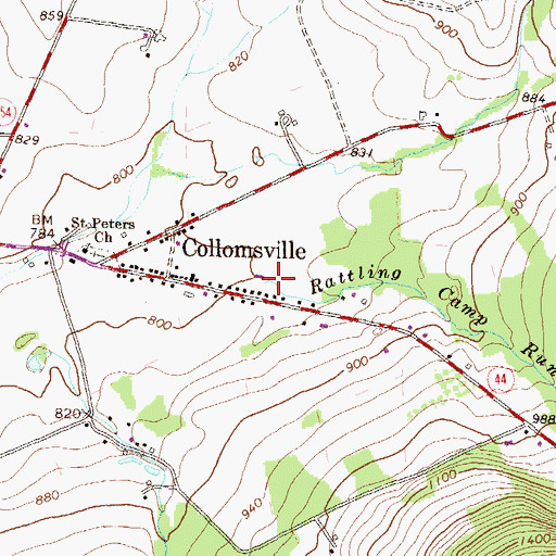 Topographic Map of Rattling Camp Run, PA