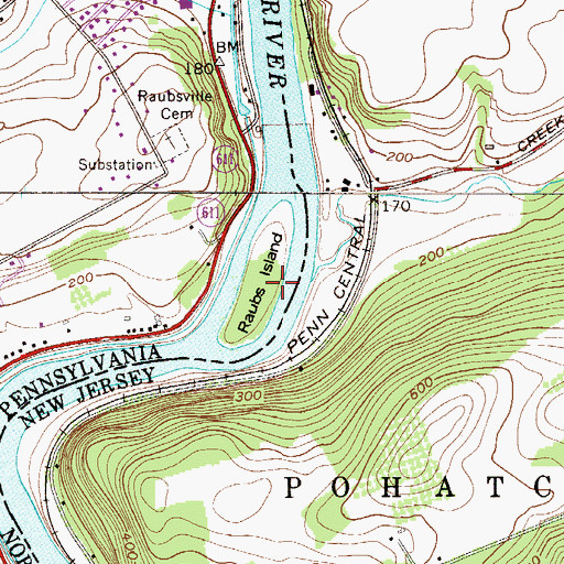 Topographic Map of Raubs Island, PA