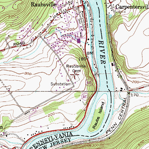 Topographic Map of Raubsville Cemetery, PA