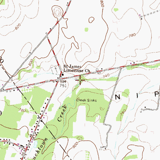 Topographic Map of Rauchtown Creek, PA