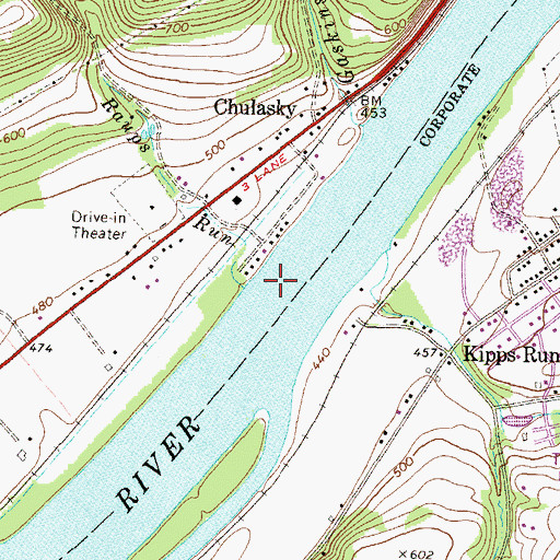 Topographic Map of Raups Run, PA